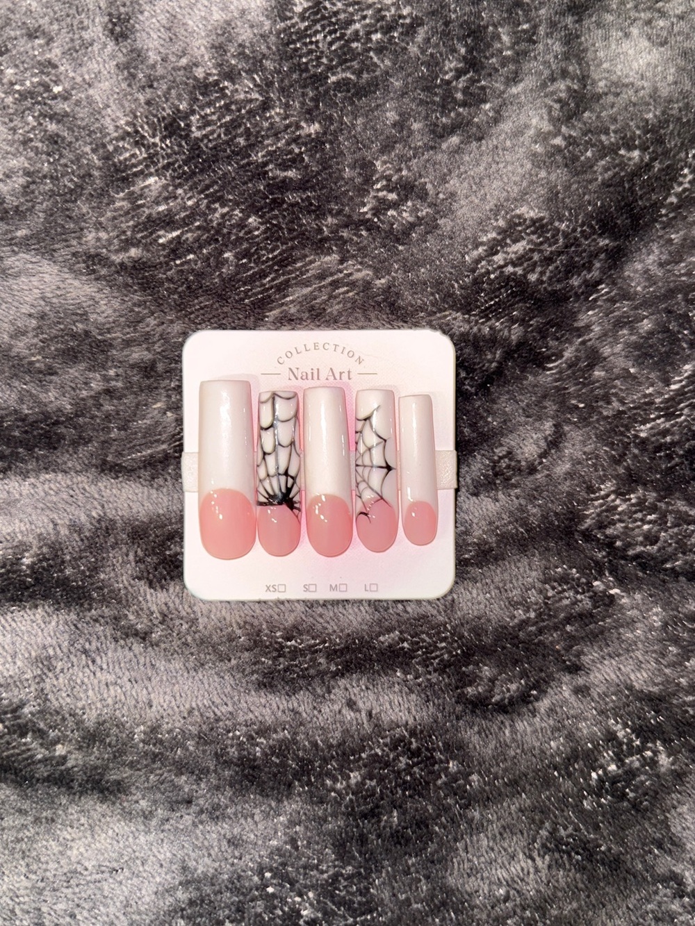 Nail Art Press-On Set – Pink French with Spiderweb Accent